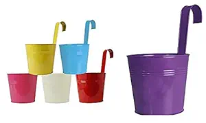 easyroot Plain Round Metal Planter Flower Pot for Home and Garden Indoor Plant (Multicolor) Set of 6 pcs.