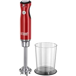 Russell Hobbs 25230-56 Mixeur Plongeant 700W Retro, 2 Vitesses, Bol Gradué 1L, Anti-Eclaboussure, Design Vintage - Rouge