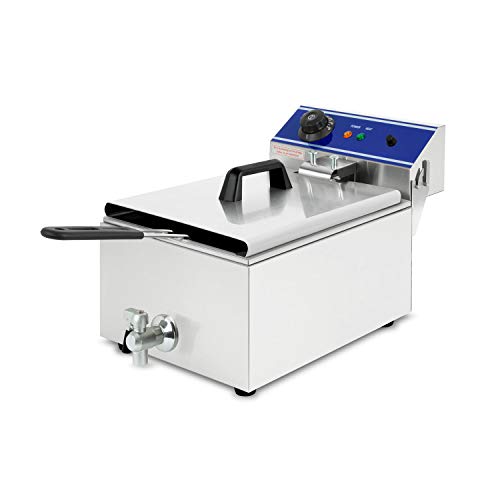 Vertes 10L Friteuse électrique professionnelle en Acier Inox (3000W, Robinet de Vidange, Contrôle de la température automatique, Protection contre les débordements)