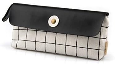 Stofirst Professional Student Large Capacity Checkerboard Pattern Canvas Pen Pencil Case Vintage Stationery Pouch Cosmetic Bag