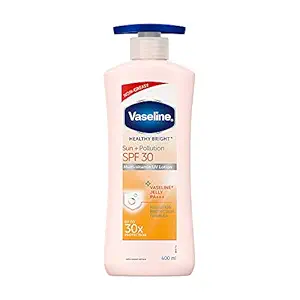 Vaseline Healthy Bright Sun Protection Body Lotion SPF 30 400 ml, Daily Moisturizer for Dry Skin, Gives Non-Greasy Glowing Skin - For Men & Women