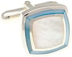 Blue and White Mother of Pearl Picture Frame .925 Solid Silver Cufflinks