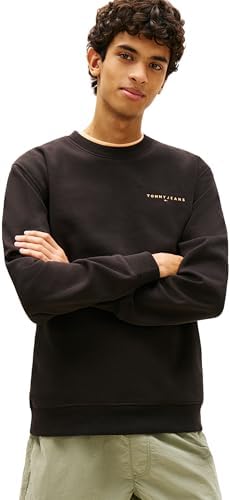 Tommy Jeans Felpa da Uomo Tjm Reg Linear Crew Ext Dm0Dm20249, Arancione (Nero/Bacio Solare Sbiadito), L
