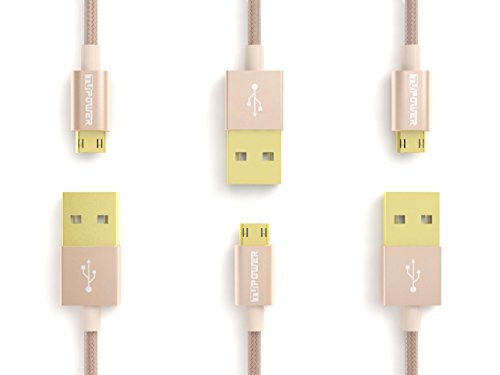 3-er-Pack USB auf Micro USB Kabel Reversible Datenkabel mit Nylon für Ladekabel Samsung Galaxy S5 S6 S7 Edge mini A5 A3 2016 Huawei Mate 8 Handy 1m lang 2A Gold - 2