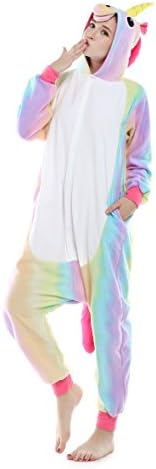 Unicorn Pajamas Kigurumi Sleepwear Adult Onesie Halloween Costumes (XL fit for Height 175-185CM (68.8"-72.8"), Rainbow Unicorn)
