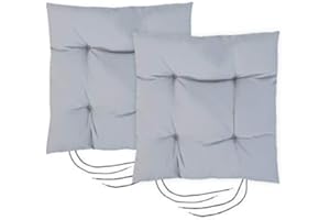 Gardenista Garden Chair Seat Cushion with Ties | Slip Free Hypoallergenic Tufted Pad | Water Resistant Thick Quality | Great for Indoors & Outdoors | Secure Ties (2 Piece, Grey)