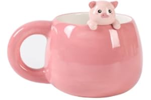 I-TOTAL® - Taza de cerámica con animales de cerámica en el borde, taza para té o café (PIGGY) 450 ml
