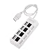 Produktbild Prevently USB Hub Netzteil USB 4 Ports 2.0 HUB 4 Port USB 2.0 Hub Ein/Aus-Schalter + DC Power Adapter Kabel für PC Laptop mit Einzelnen Power Schalter (Weiß)