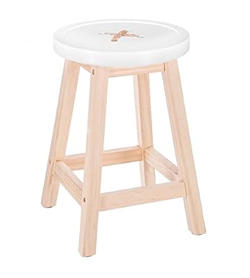 Atmosphera – Tabouret robuste pieds bois naturel, assise forme "bouton" coloris BLANC