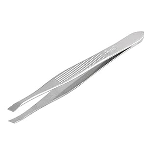 Flat Tip Tipped Tweezer - Silver Tone Metal Hair Eyebrow Plucker Tool for Ladies Professional Salon Comes with a Case… - Image 2