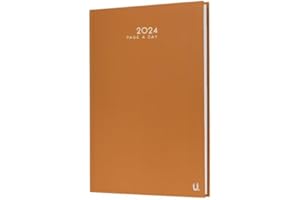 iTrend A5 Page a Day including Half Page Weekend Diary - Lined Diary with Premium Thick Paper - 2024 Diary Full Year Weekly Planner - Hard Back Cover and Ribbon - For Home School Office (Gold)