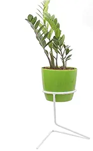 IRON WORLD Triangular Iron Plant Stand/Pot Stand Plastic Pot - White Set of 1