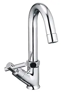 LAYSAN TERRIUM Swan Neck Pillar Cock Brass Chrome Plated Wash Basin Tap 360 Degree Moving Spout Tap Bathroom Tap Quarter Turn Tap Water Foam Flow Tap with Free Flange and Teflon Tape