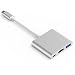 Produktbild TypC HDMI USB 3,0 Multiport Adapter, Bkayp 3 in 1 Adapter von HDMI/ USB 3.0/ Type C für Apple neue MacBook Pro, Google ChromeBook Pixel, Lumia 950XL und andere Geräte mit Typ C Port- Silber