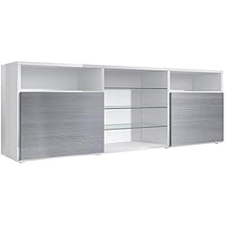 Meuble TV Bas Granada, Corps en Blanc en Haute Brillance/Façades en Avola-Anthracite