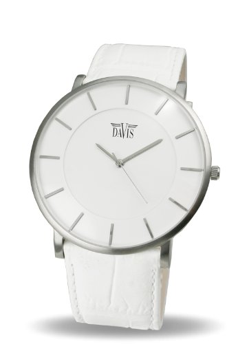 Davis 0911 - Herren Damen Design Uhr Gehuse Extraflach Ziffernblatt Wei Lederarmband Wei Davis 0911 - Herren Damen Design Uhr Gehuse Extraflach Ziffernblatt Wei Lederarmband Wei