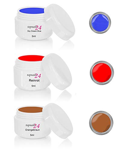 3 x 5ml - Studioline UV/LED Gel Set mit den Sommerfarben 2019 Sky-Dream Blue, Knallrot und Orangebraun Farbgelset für Gelnägel - Made in Germany