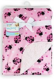 First Steps  Manta para bebé (forro Sherpa impreso diseño 0 Meses + 30 ° Lavado rosa mariquita rosa