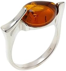 Creazioni Oro Ring in Sterling Silver with Pear Shape Cognac Baltic Amber R1190 Size U