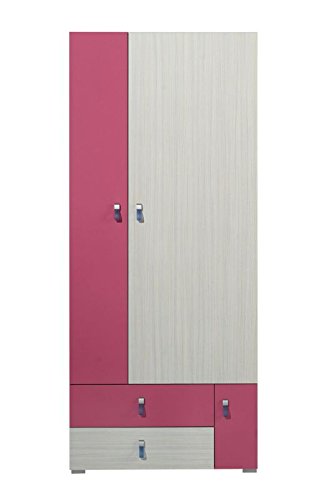 Preisvergleich Produktbild Kinderzimmer - Drehtürenschrank / Kleiderschrank &quot;Felipe&quot; 01, Rosa / Weiß - Abmessungen: 80 x 190 x 50 cm (B x H x T)