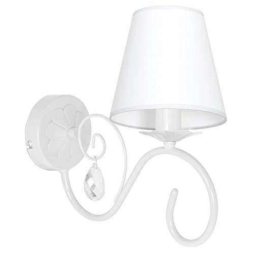 Preisvergleich Produktbild Dekorative Wandleuchte (Landhaus, Weiß, Trichter-Schirm, E14) Stofflampe Landhausleuchte Flurlampe Wandlampe