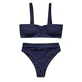 Moserian Damen Badeanzug Zweiteiliger Bikini Solider V-Ausschnitt mit hoher Taille Badebekleidung Push-Up Pad Badeanzug