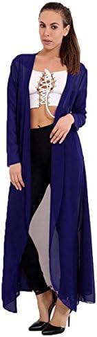 GK CLOTHING Women's Plus Size Long Sleeve Chiffon Lightweight Maxi Sheer Duster Cardigan (Navy, XL UK (16-18))