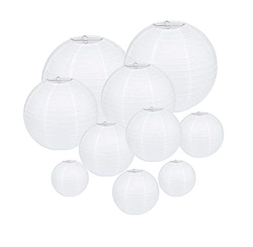 Lanternes en Papier, 25 Pièces Lampion Papier Blanc Suspensions Ronde 4" 6" 8" 10" 12" Lampes en Papier Boule pour Décoration de Mariage, Maison, Anniversaire,Fête etc(Tailles Assorties)