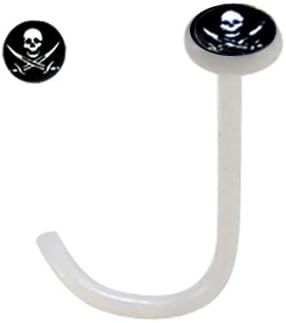 BlingBling GlitZ Women's Nose Bar Surgical Steel 316L White with Skull and Sword Design 1.2 MM