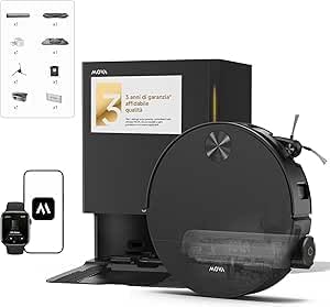 Mova S70 Roller Robot Aspirapolvere Lavapavimenti, Lavaggio Acqua Fresca, 28000 Pa, DToF+laser Linea Evitamento Ostacoli, 90mm Sottile, Mop Estendibile, Autopulizia Acqua Calda 80°C, Asciugatura 75°C