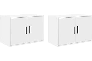 vidaXL Garage Wall Cabinets 2 Pack - White Engineered Wood - Space-saving Storage Solution for Tools in Garage, Office, Workshop - Dimensions: 60x30x41cm, Max Weight: 60kg