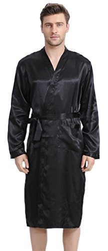 FLYCHEN Herren Lange Klassische Satin Robe Morgenmantel Bademantel 4 Farbe - 3
