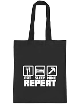 Computer Game natur Jutebeutel Stoffbeutel mit Eat Sleep Mine Repeat Motiv von ShirtStreet