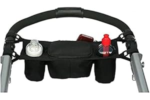 Ducomi Jene Borsa Passeggino Universale Neonato Manubrio - Organizer Neonati Portaoggetti per Carrozzina Accessori, Biberon, Fasciatoio, Pannolini - Tasca Centrale e 2 Porta Bottiglie (Black)