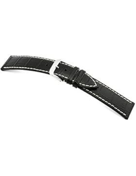 RIOS1931 Uhrenarmband Louisiana Crocodile Calf Rindleder Schwarz Kontrastnaht Bandanstoss 19 mm