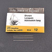 John James Sharps Beading Needles Size 12 3.1cm X 0.36mm - Pack of 25