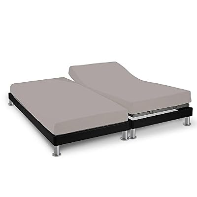 Soleil d'Ocre 616825 Drap Housse pour Lit à Tête et Pied Relevable Coton 57 Fils Uni Gris 2x70 x 190 cm