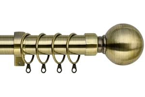 SALES TODAY INTERIROR 28mm Extendable Plain Ball Antique Brass Metal Curtain Pole Set With Finials Rings & Fittings (210cm-400cm)