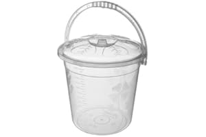 OMS HOME STORE Plastic Bucket with Lid Handle Small Large Storage Bucket Bin Container Measures (10L, Clear)
