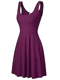 Tief U Ausschnitt Design Bunt DJT Damen Vintage Sommerkleid Traeger mit Flatterndem Rock Blumenmuster Lila XL