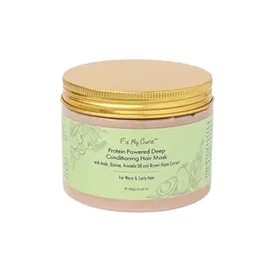 Fix My Curls Protein Powered Deep Conditioning Mask With Amla, Quinoa, Avocado Oil, & Brown Algae Extract for Curly and Wavy Hair, Intensive Hair Repair, Damage & Anti-Frizz Solution, Silicone & Paraben Free, Cruelty Free & Vegan, CG Friendly(300g)