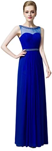 Chuanyi Women's A-Line Chiffon Formal Beaded Maxi Evening Dresses Backless, Royal Blue, 10