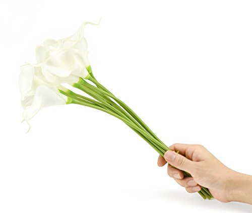 FiveSeasonStuff 10 Stück Qualität Gefühlsecht (Real Touch) Calla-Lilien-künstliche Blumen-Bouquet Dekoration, ideal für die Hochzeit, Braut, Party, Zuhause, Büro Dekor DIY (Weiß und Grün Griffel) - 6