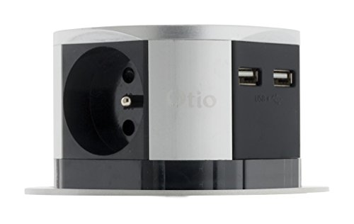 Otio 760062 regleta con 3 enchufes Escamoteables Push Compact 16 A + 2 USB gris/negro