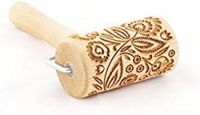 STODOLA Folk floral - Mini rolling pin for cookies, embossing roller 2.2 x 4-inche by STODOLA