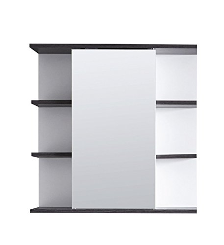 trendteam CAF44103 Spiegelschrank Weiss Melamin, Absetzung Rauchsilber, BxHxT 32 x 60 x 21 cm