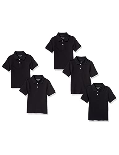 Amazon Essentials Polo a Maniche Corte per Bambini, in piqué, Confezione da 5, Colore Nero, 2T