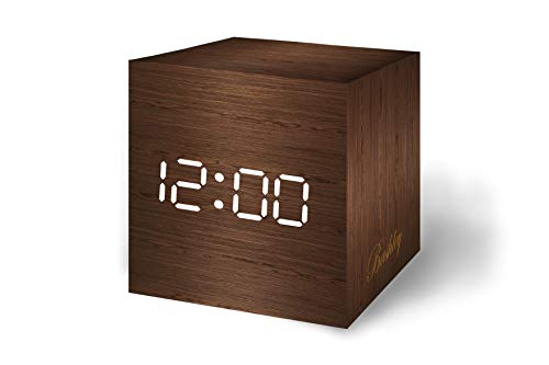 Bashley Sveglia in Legno Digitale LED Minimalista Mini Cube con Data e Temperatura Sound Control Sveglia da Tavolo per Viaggi, cameretta, casa, Ufficio- Marrone