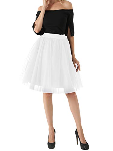 Aivtalk - Jupon Jupe Ballet Tutu Court en Tulle, Robe Éte Longue Tulle Swing Plissée Maxi en Mousseline, Jupon Haute Taille Élastique Big Hem 2019 Gaze - Blanc