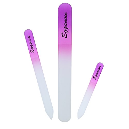 Eggsnow 3PCS Nail files With Case,Crystal Nail File for Manicure and Pedicure,Large ,Medium & Small Glass Nail File Set With Case-Pink